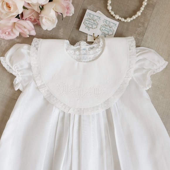 Feltman Brothers Baby Ivory / Blue Vintage Bib with Lace - Girl main image 1